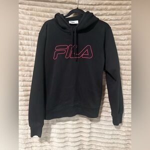 FILA Black Hoodie Sweatshirt with Pink Logo Outline